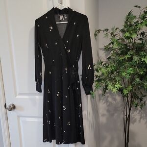Elegant H&M Black Wrap Dress With Long Sleeves